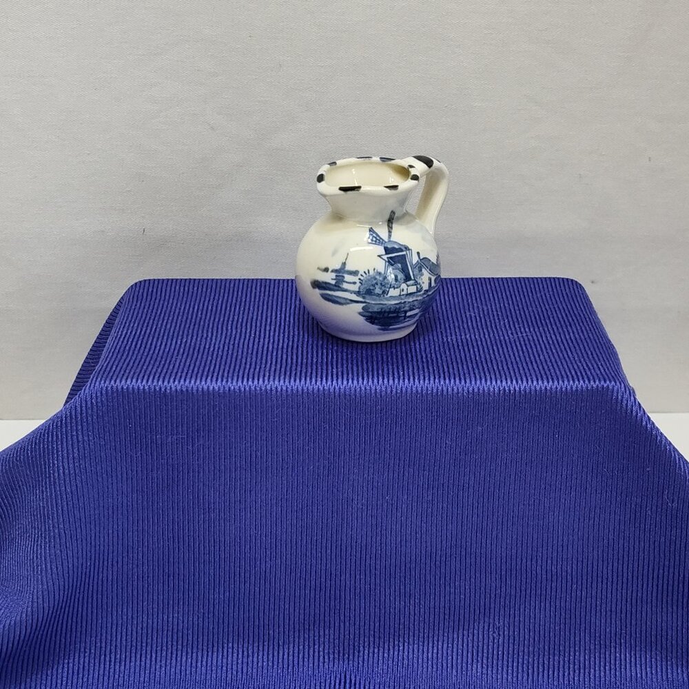 Delft Windmill Floral Porcelain Miniature Pitcher Creamer Made Japan 1960s VTG